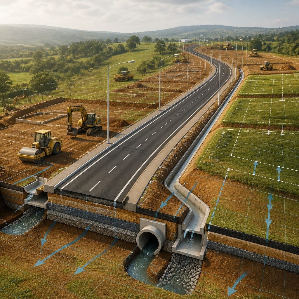 estate access road site infrastructure works conceptual illustration
