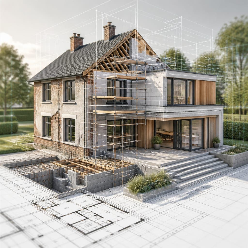 residential renovation structural upgrade conceptual illustration