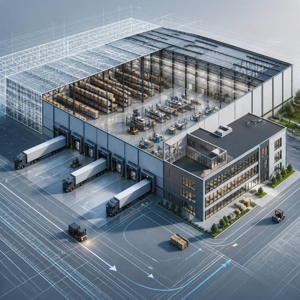 warehouse light industrial facility conceptual illustration